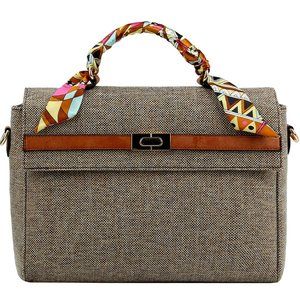 Linen Scarf Handle Satchel in Coffee